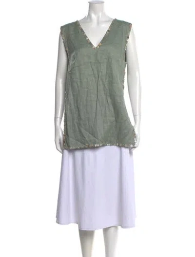 Pre-owned Staud Linen V-neck Top In Green