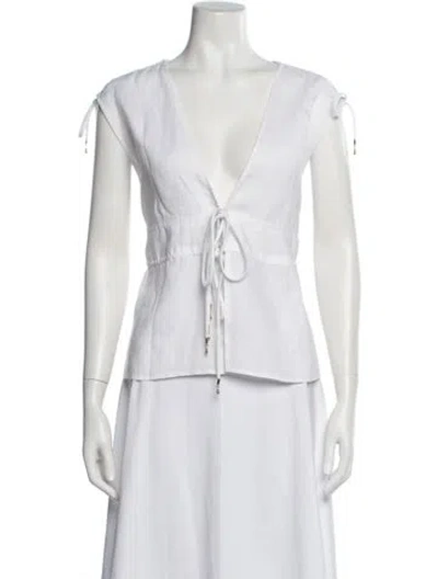 Pre-owned Staud Linen V-neck Top In White