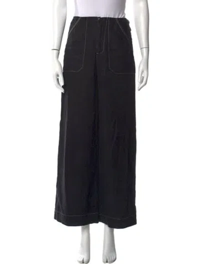 Pre-owned Staud Linen Wide Leg Pants In Black
