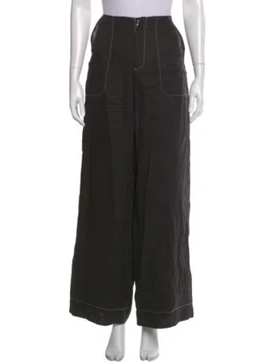 Pre-owned Staud Linen Wide Leg Pants In Black