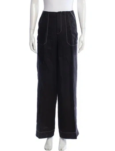 Pre-owned Staud Linen Wide Leg Pants In Black