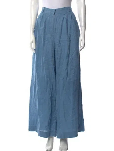 Pre-owned Staud Linen Wide Leg Pants In Blue