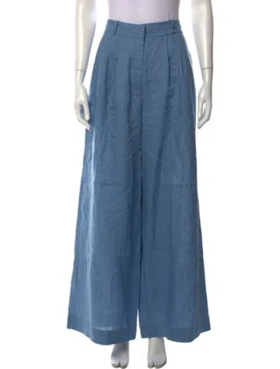 Pre-owned Staud Linen Wide Leg Pants In Blue