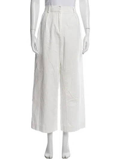 Pre-owned Staud Linen Wide Leg Pants In White