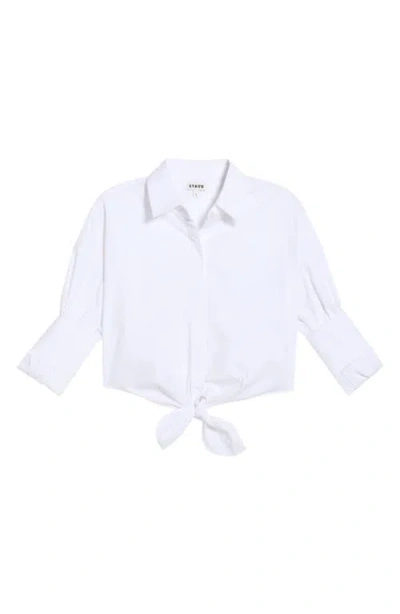 Staud Lisa Crop Button-up Tie Waist Top In White
