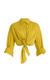 Staud Lisa Cropped Cotton Tie-front Shirt