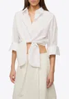 Staud Lisa Knotted Cropped Shirt In White
