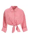 Staud Lisa Striped Tie-front Shirt In Pink