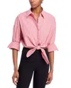 Staud Lisa Tie-front Cropped Striped Cotton-blend Poplin Top In Pink