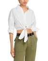 Staud Lisa Knotted Cropped Shirt In White