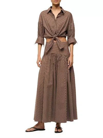 Staud Lisa Top In Dark Oak Micro Stripe