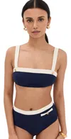 Staud Liv Bikini Top Navy/ivory In Navy/ivory