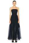 Staud Liya Ruched Jersey And Organza Gown In Black & Navy