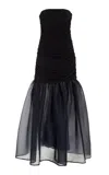 STAUD LIYA RUCHED JERSEY-ORGANZA MAXI DRESS