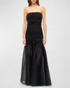 Staud Liya Ruched Jersey And Organza Gown In Black Navy