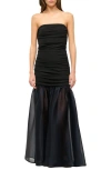 Staud Liya Ruched Jersey And Organza Gown In Black/navy