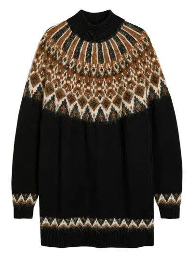 Staud Liza Patterned Roll-neck Mini Dress In Black