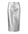 Staud Oaklyn Metallic Denim-style Midi Skirt In White