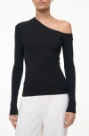 Staud Lois One Shoulder Rib Top In Black