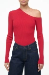 Staud Lois One Shoulder Rib Top In Red