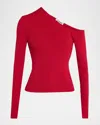 Staud Lois Rib-knit One-shoulder Top In Red