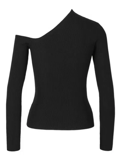 Staud Lois Ribbed Asymmetric Top In Black