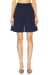 Staud Luisa Pleated Twill Shorts In Navy