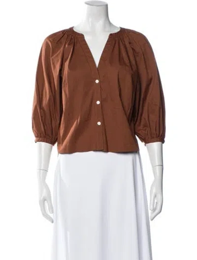 Pre-owned Staud Long Sleeve Blouse In Brown