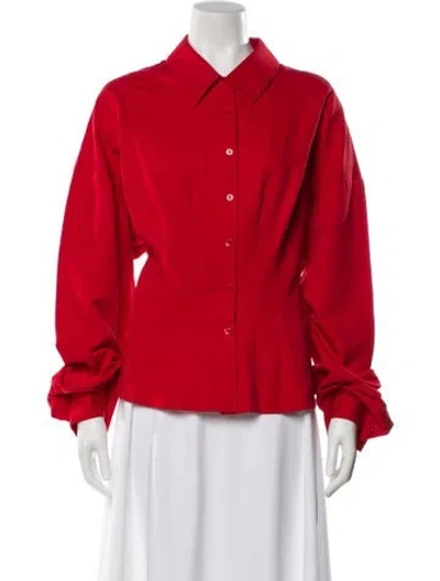 Pre-owned Staud Long Sleeve Blouse In Red