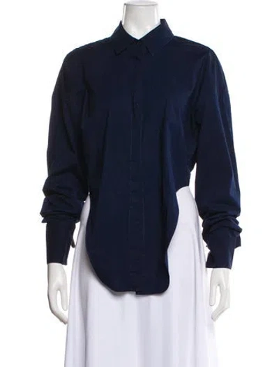 Pre-owned Staud Long Sleeve Button-up Top In Blue