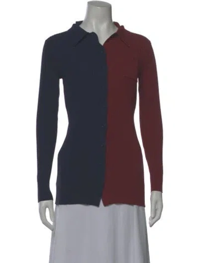 Pre-owned Staud Long Sleeve Button-up Top In Blue
