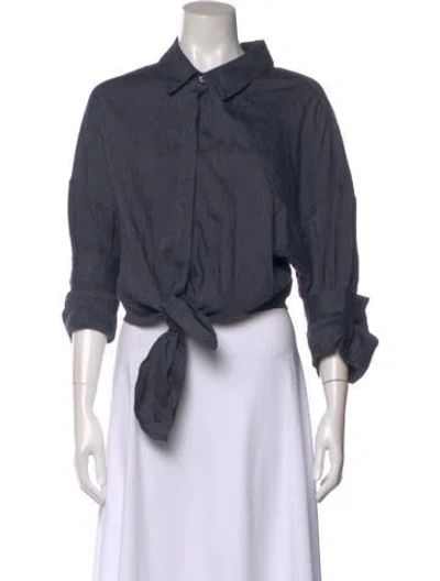 Pre-owned Staud Long Sleeve Button-up Top In Blue
