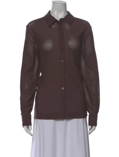 Pre-owned Staud Long Sleeve Button-up Top In Brown