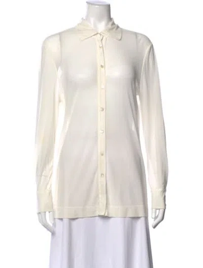 Pre-owned Staud Long Sleeve Button-up Top In Neutral