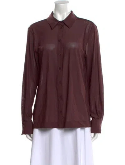 Pre-owned Staud Long Sleeve Button-up Top W/ Tags In Burgundy