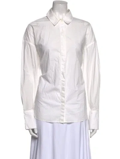 Pre-owned Staud Long Sleeve Button-up Top In White