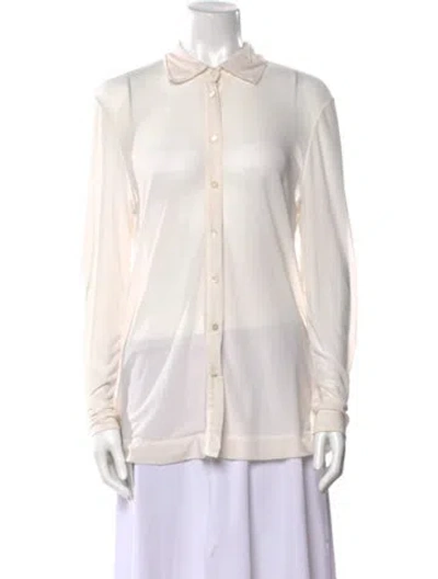 Pre-owned Staud Long Sleeve Button-up Top In White