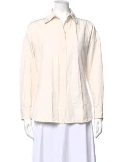 Pre-owned Staud Long Sleeve Button-up Top In White
