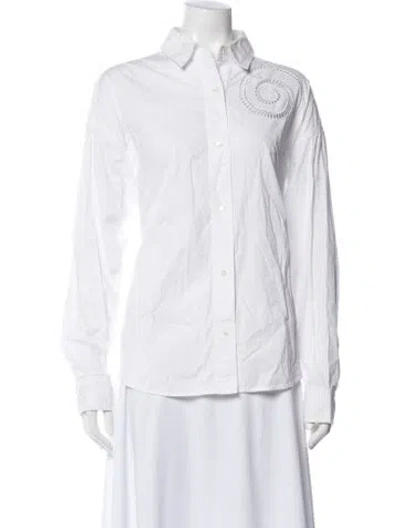 Pre-owned Staud Long Sleeve Button-up Top In White
