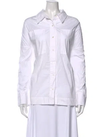 Pre-owned Staud Long Sleeve Button-up Top In White