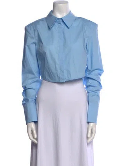 Pre-owned Staud Long Sleeve Crop Top W/ Tags In Blue