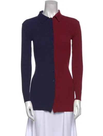 Pre-owned Staud Long Sleeve Polo In Blue