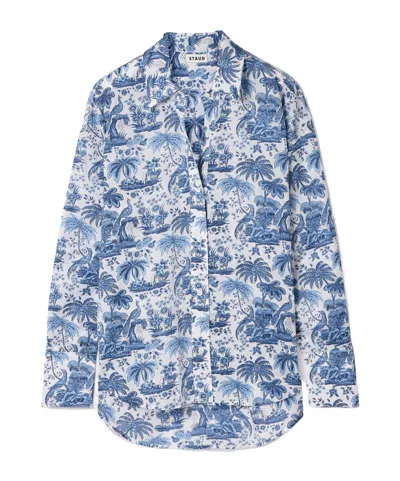 Staud Long-sleeved Printed Shirt In Blue