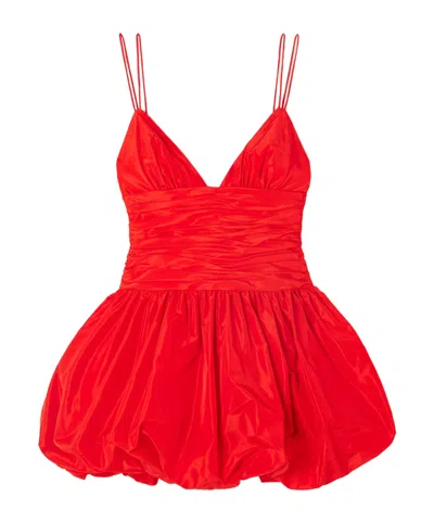 Staud Loren Ruched Taffeta Mini Dress In Red