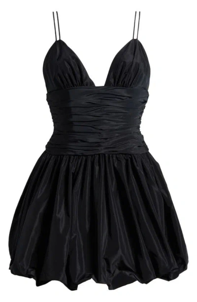 Staud Loren Ruched Bubble Hem Taffeta Dress In Black