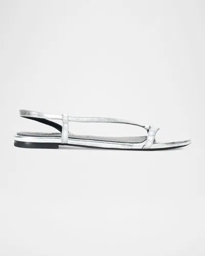 Staud Louden Metallic Leather Sandals In White