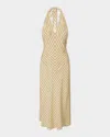Staud Louise Striped Silk Halter Midi Dress In Neutral