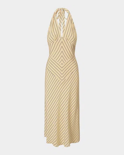Staud Louise Striped Silk Halter Midi Dress In Neutral
