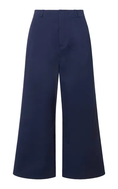 Staud Luca Cropped Stretch-cotton Flare Pants In Navy