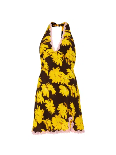 Staud Lucca Lace-trimmed Floral-print Mini Dress In Animal Print